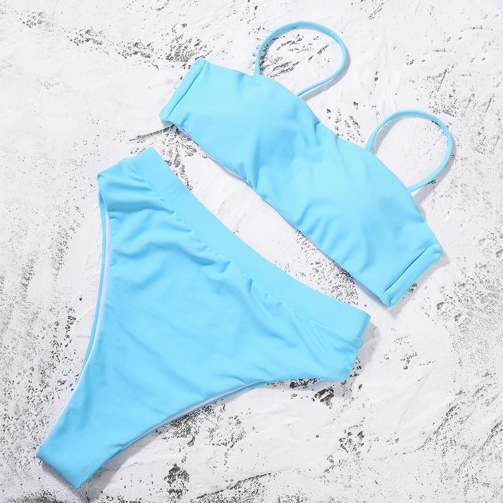 Sexy Bikinis Solid Push Up Bikini Hot Sale Padded Bra Straps Swimsuit - Pgmdress