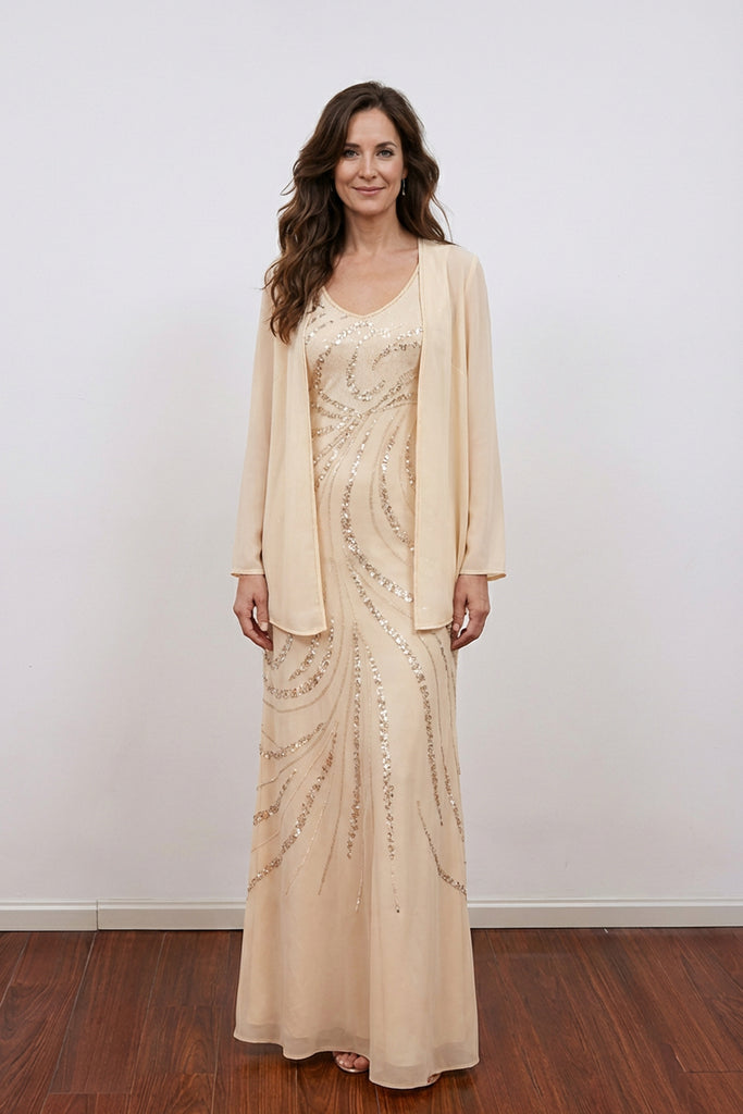 Two Piece Champagne Sequins Sparkly Mother of the Bride Dress-Pgmdress