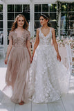 3D Floral Lace V Neck Floor Length Bohemian Wedding Dress WD662-Pgmdress