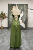 90S Handmade Beaded Vintage Olive Green Prom Dress Party Dress