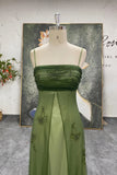 90S Handmade Beaded Vintage Olive Green Prom Dress Party Dress