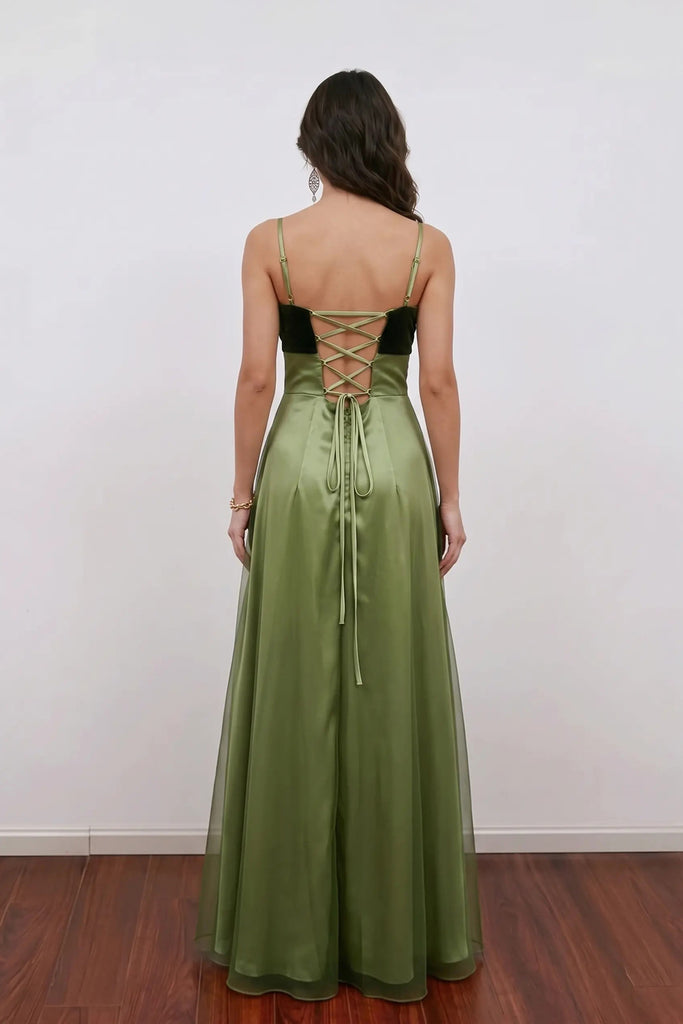 90S Handmade Beaded Vintage Olive Green Prom Dress Party Dress-Pgmdress