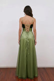 90S Handmade Beaded Vintage Olive Green Prom Dress Party Dress-Pgmdress