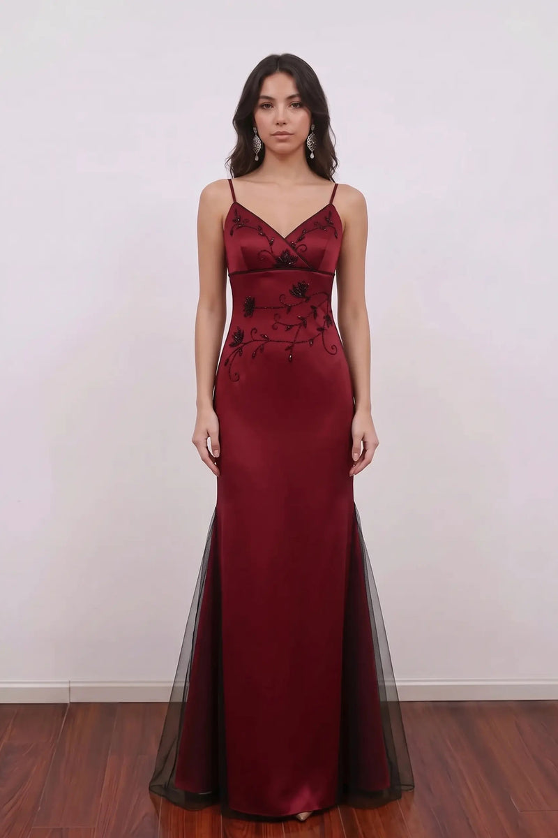 90s Vintage Beaded Prom Dress Sheath Red and Black Party Dress-Pgmdress