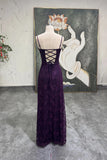 90s Vintage Prom Dress Dark Purple Lace Up Back Maxi Gown-Pgmdress