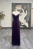 90s Vintage Prom Dress Dark Purple Lace Up Back Maxi Gown-Pgmdress