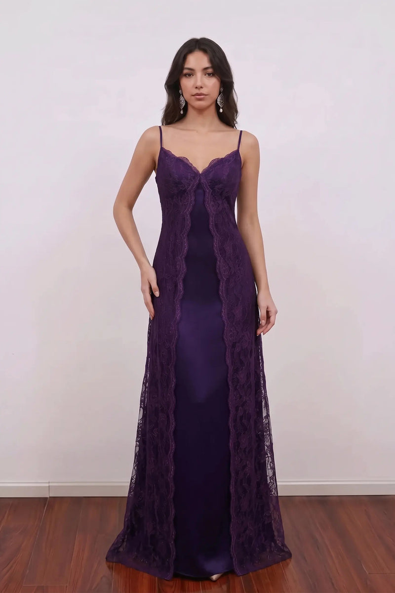 90s Vintage Prom Dress Dark Purple Lace Up Back Maxi Gown-Pgmdress