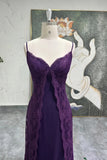 90s Vintage Prom Dress Dark Purple Lace Up Back Maxi Gown-Pgmdress