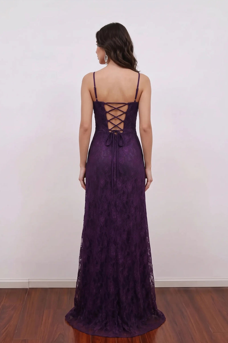 90s Vintage Prom Dress Dark Purple Lace Up Back Maxi Gown-Pgmdress
