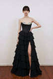 A-Line Beading Sweetheart Strapless Empire Tiered Long Prom Dress-Pgmdress
