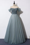 A-Line Off The Shoulder Grey Tulle Prom Dress Evening Dress PSK539