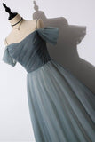 A-Line Off The Shoulder Grey Tulle Prom Dress Evening Dress PSK539-Pgmdress