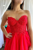 A-Line Red Sweetheart Corset Ruffle Prom Dress Formal Gown PSK493-Pgmdress