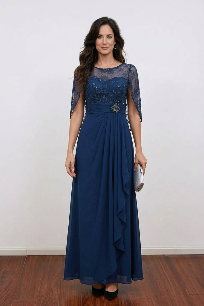 A-Line Sequin Formal Gown Chiffon Navy Blue Mother of the Bride Dress US10 / Navy Blue