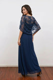 A-Line Sequin Formal Gown Chiffon Navy Blue Mother of the Bride Dress-Pgmdress