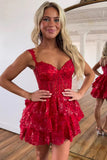 A-Line Sequins Appliques Red Short Homecoming Cocktail Dress PD498-Pgmdress