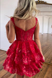 A-Line Sequins Appliques Red Short Homecoming Cocktail Dress PD498-Pgmdress