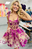 A-Line Corset Bodice Floral Fuchsia Homecoming Dress Party Dress-Pgmdress