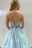 A-Line Spaghetti Straps Corset Back long Prom Dress With Appliques PSK435 - Pgmdress