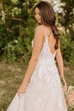 A-Line Spaghetti Straps Tulle Rustic Wedding Dress With Appliques  WD656-Pgmdress