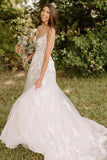 A-Line Spaghetti Straps Tulle Rustic Wedding Dress With Appliques  WD656-Pgmdress