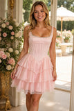 A-Line Square Neck Empire-Waist Ruffles Chiffon Homecoming Dress-Pgmdress