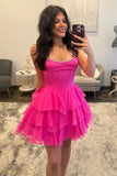 A-Line Square Neck Empire-Waist Ruffles Chiffon Homecoming Dress-Pgmdress