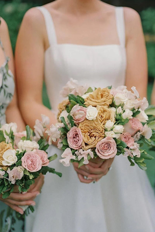 A-Line Square Neck Simple Wedding Dress Modest Wedding Gown WD745-Pgmdress