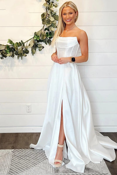A-Line Strapless White Wedding Dress Simple Wedding Dresses WD717 US2 / Custom Color