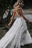 A-Line Straps Lace Beach Wedding Dress Boho Bridal Gown With Split WD657-Pgmdress