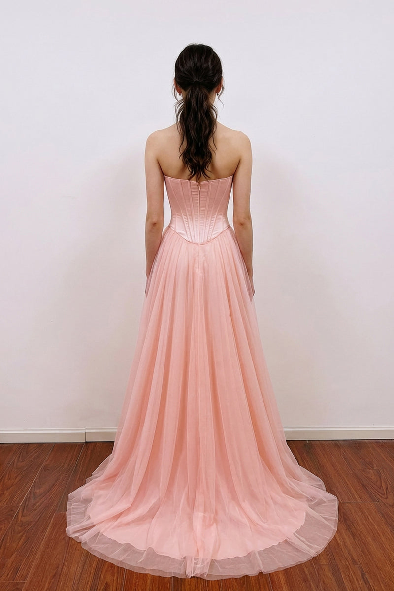 A-Line Sweetheart Corest Chiffon Pink Prom Dress with Bow-Pgmdress