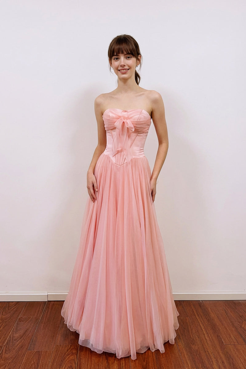 A-Line Sweetheart Corest Chiffon Pink Prom Dress with Bow-Pgmdress