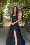 A-Line Sweetheart Neck Black Lace Long Prom Dress Formal Dress PSK395