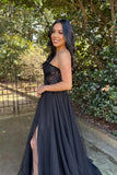 A-Line Sweetheart Neck Black Lace Long Prom Dress Formal Dress PSK395-Pgmdress