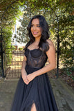 A-Line Sweetheart Neck Black Lace Long Prom Dress Formal Dress PSK395-Pgmdress