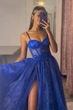 A-Line Sweetheart Neck Tulle Lace Royal Blue Long Prom Dress PSK491-Pgmdress