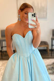 A-Line Sweetheart Strapless Blue Long Prom Dress Formal Gown PSK463-Pgmdress