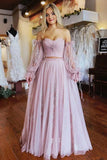 A-Line Two-Piece Dusty Pink Prom Dress with Sleeves PSK508-Pgmdress