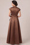 A-Line V-Neck Satin Long Mother of the Bride Dress with Bow-Pgmdress