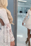 A-Line V-neck Open Back Bell Sleeves Short Ivory Lace Homecoming Dress PD495-Pgmdress