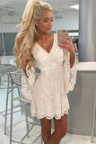 A-Line V-neck Open Back Bell Sleeves Short Ivory Lace Homecoming Dress PD495-Pgmdress