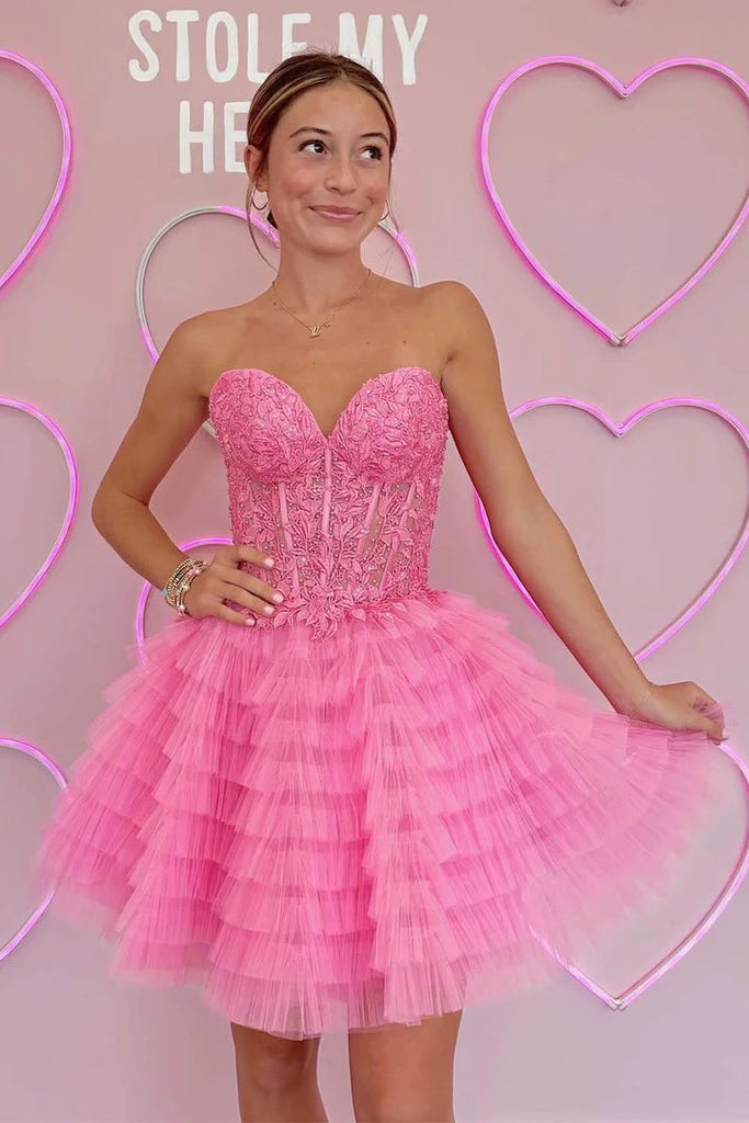 A-Line Ruffled Yellow Strapless Corset Homecoming Dress PD518-Pgmdress