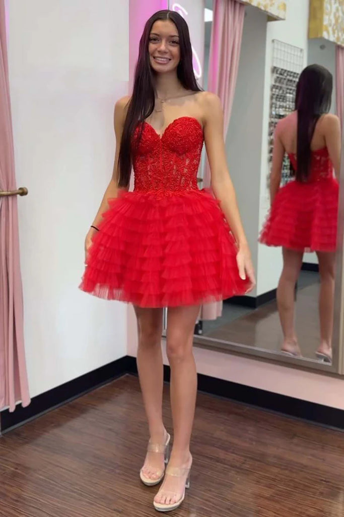 A-Line Ruffled Yellow Strapless Corset Homecoming Dress PD518-Pgmdress