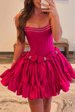 A-Line Strapless Black Short Homecoming Dress with Bow PD560