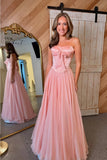 A-Line Sweetheart Corest Chiffon Pink Prom Dress with Bow-Pgmdress