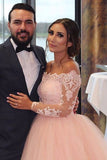 A-line Blush Pink Off Shoulder Long Sleeves Wedding Dress WD688-Pgmdress