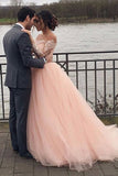 A-line Blush Pink Off Shoulder Long Sleeves Wedding Dress WD688-Pgmdress