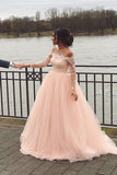 A-line Blush Pink Off Shoulder Long Sleeves Wedding Dress WD688-Pgmdress