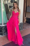 A-line Hot Pink Strapless Floral Appliques Long Prom Dress PSK495-Pgmdress