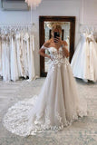 A-line Off-the-Shoulder Wedding Dresses With Lace Appliques Bridal Gown WD664-Pgmdress